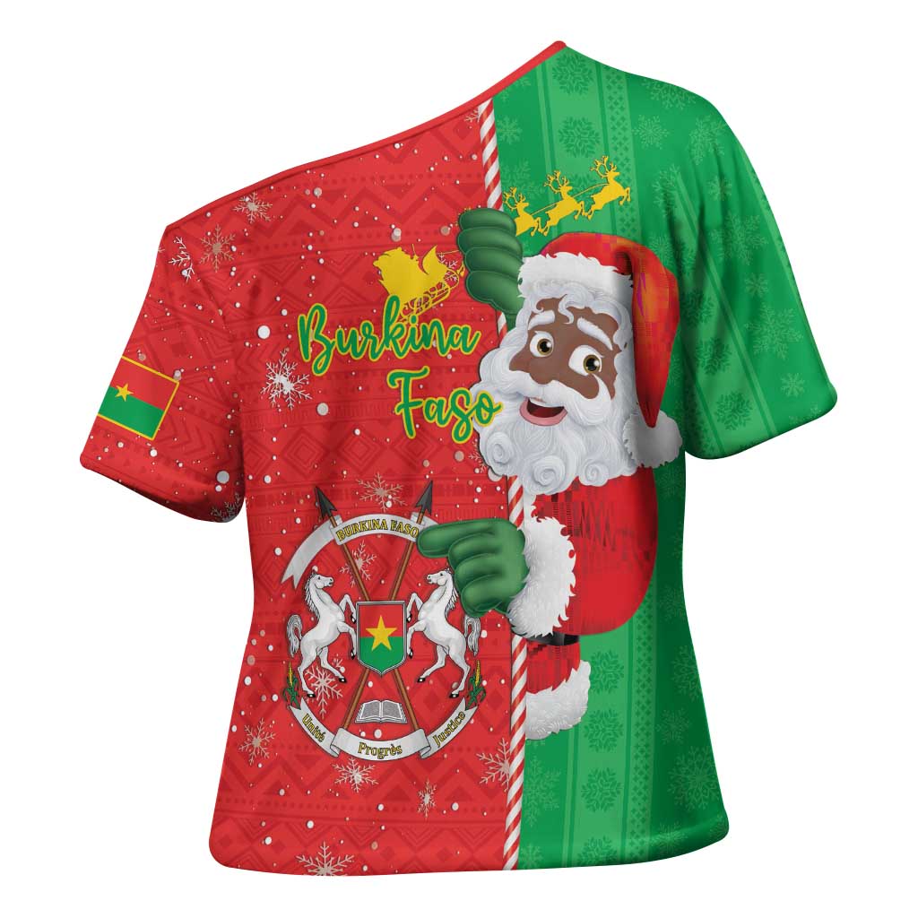 Burkina Faso Christmas Cross Shoulder Shirt Black Santa Joyeux Noel - Wonder Print Shop