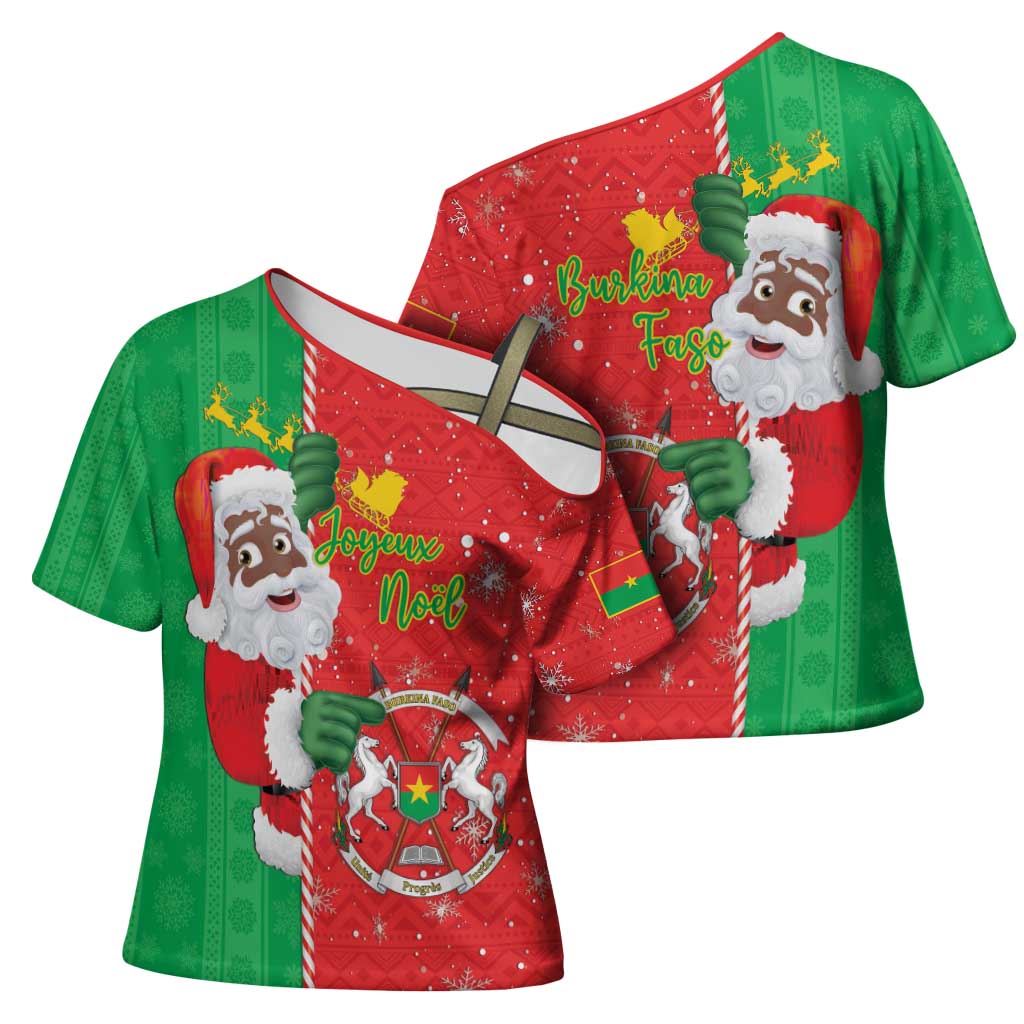 Burkina Faso Christmas Cross Shoulder Shirt Black Santa Joyeux Noel - Wonder Print Shop