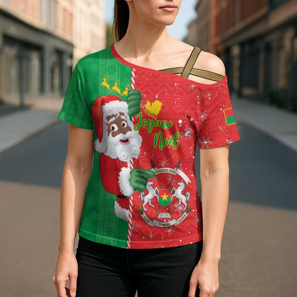 Burkina Faso Christmas Cross Shoulder Shirt Black Santa Joyeux Noel - Wonder Print Shop