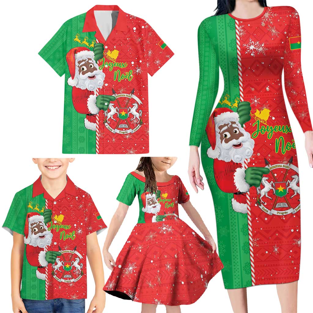 Burkina Faso Christmas Family Matching Long Sleeve Bodycon Dress and Hawaiian Shirt Black Santa Joyeux Noel - Wonder Print Shop