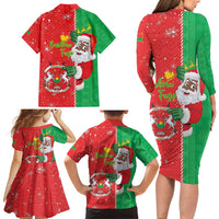 Burkina Faso Christmas Family Matching Long Sleeve Bodycon Dress and Hawaiian Shirt Black Santa Joyeux Noel - Wonder Print Shop