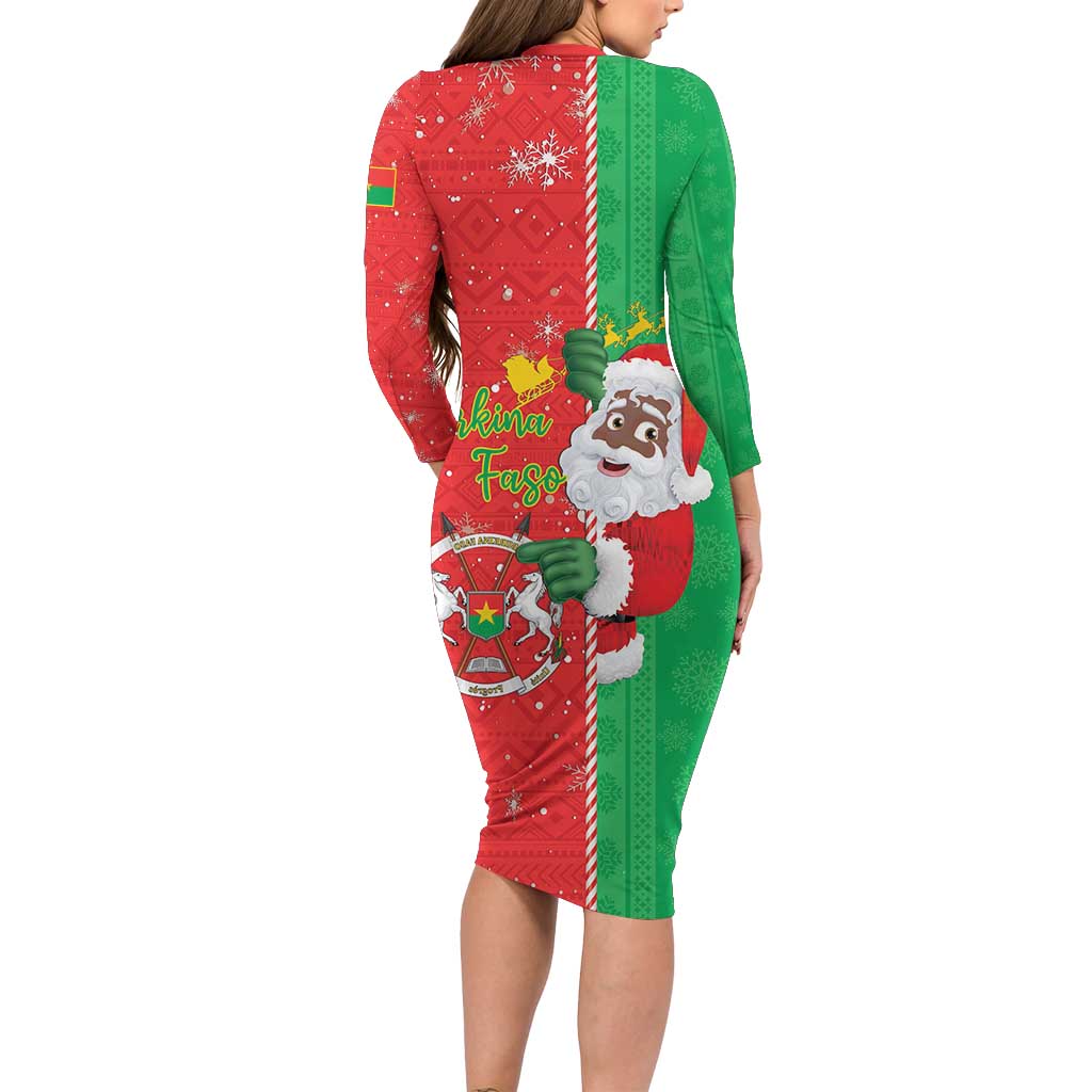 Burkina Faso Christmas Family Matching Long Sleeve Bodycon Dress and Hawaiian Shirt Black Santa Joyeux Noel - Wonder Print Shop