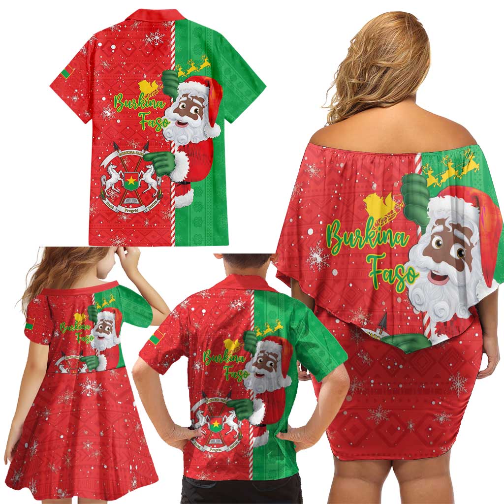 Burkina Faso Christmas Family Matching Off Shoulder Short Dress and Hawaiian Shirt Black Santa Joyeux Noel - Wonder Print Shop