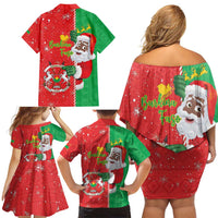 Burkina Faso Christmas Family Matching Off Shoulder Short Dress and Hawaiian Shirt Black Santa Joyeux Noel - Wonder Print Shop