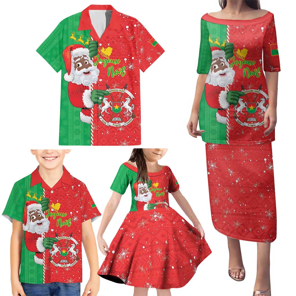 Burkina Faso Christmas Family Matching Puletasi and Hawaiian Shirt Black Santa Joyeux Noel - Wonder Print Shop