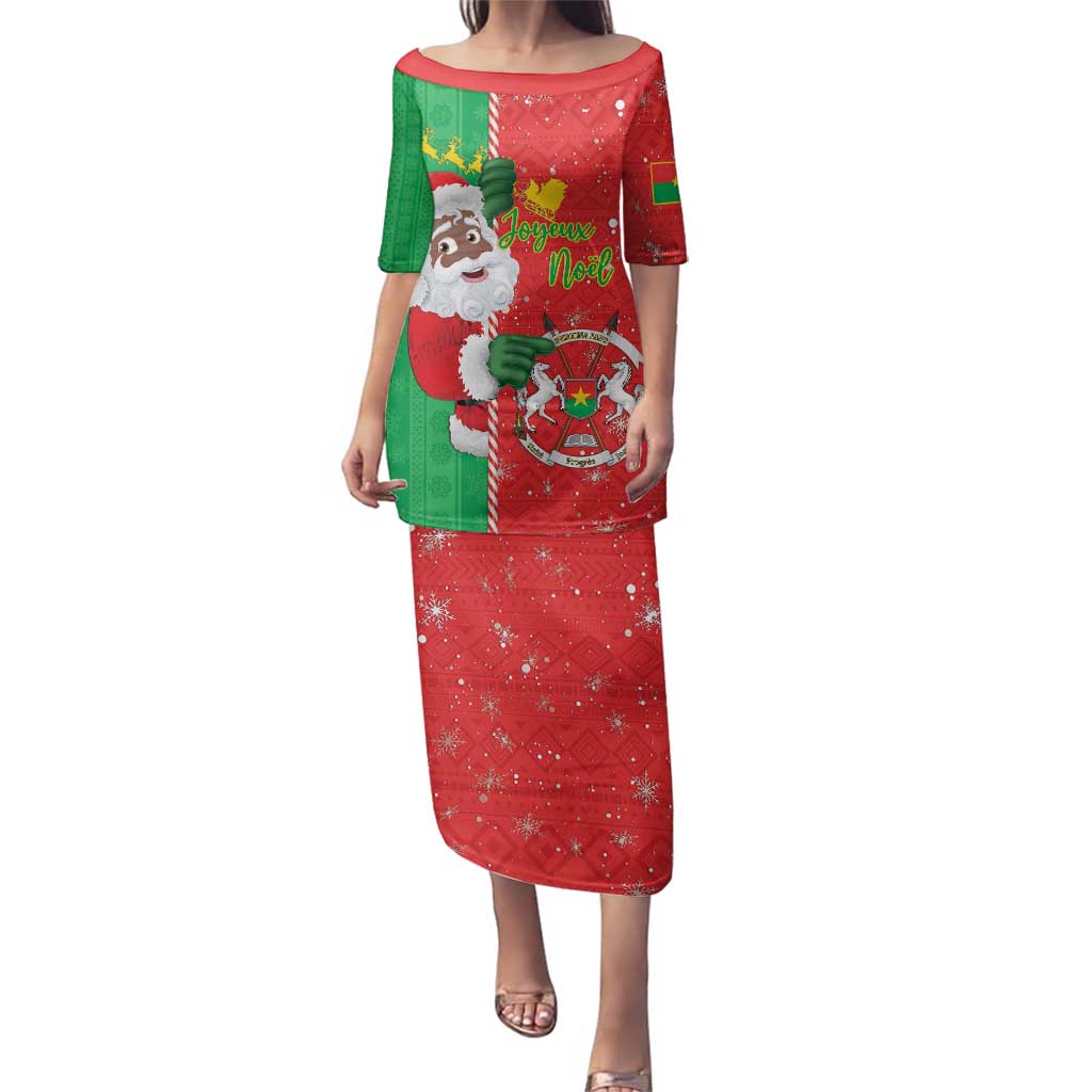 Burkina Faso Christmas Family Matching Puletasi and Hawaiian Shirt Black Santa Joyeux Noel - Wonder Print Shop