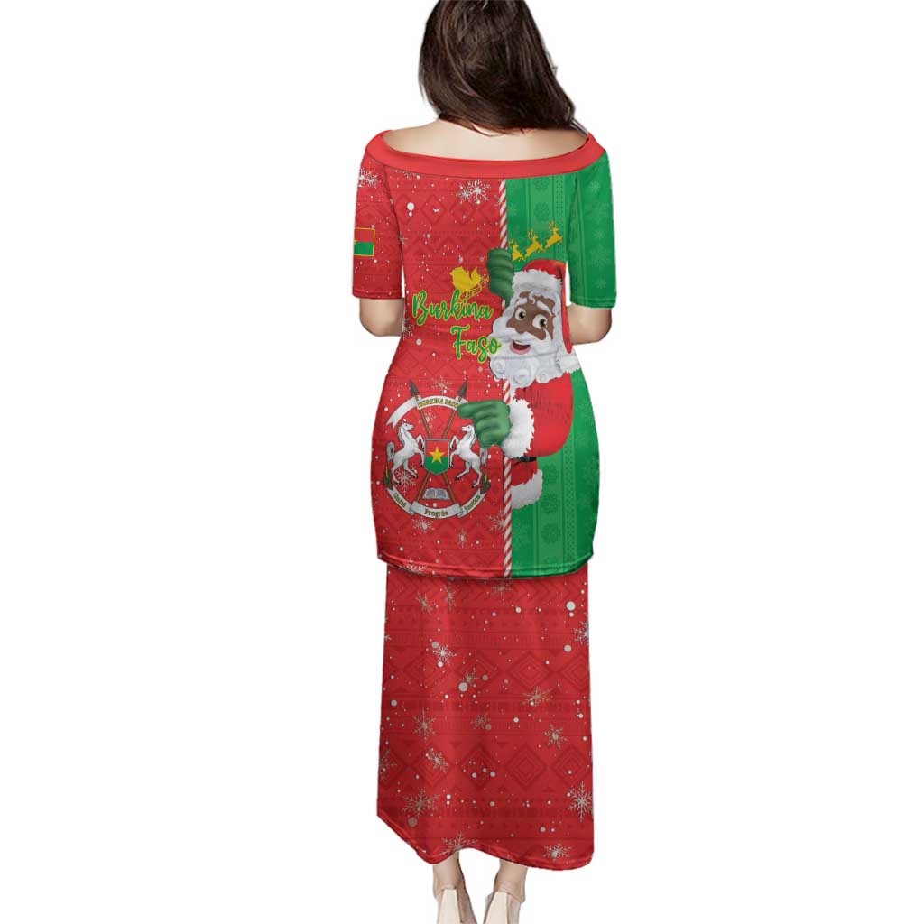 Burkina Faso Christmas Family Matching Puletasi and Hawaiian Shirt Black Santa Joyeux Noel - Wonder Print Shop