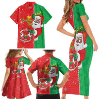 Burkina Faso Christmas Family Matching Short Sleeve Bodycon Dress and Hawaiian Shirt Black Santa Joyeux Noel - Wonder Print Shop