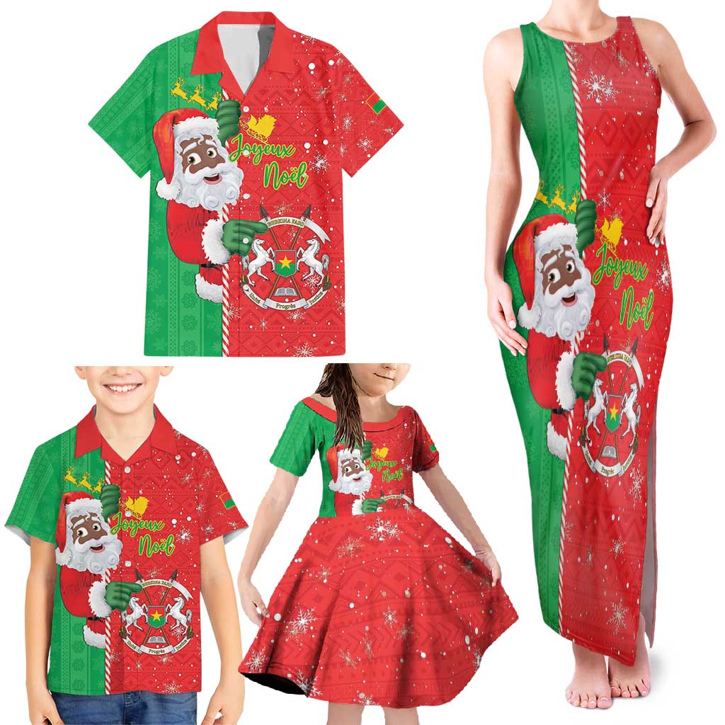 Burkina Faso Christmas Family Matching Tank Maxi Dress and Hawaiian Shirt Black Santa Joyeux Noel - Wonder Print Shop