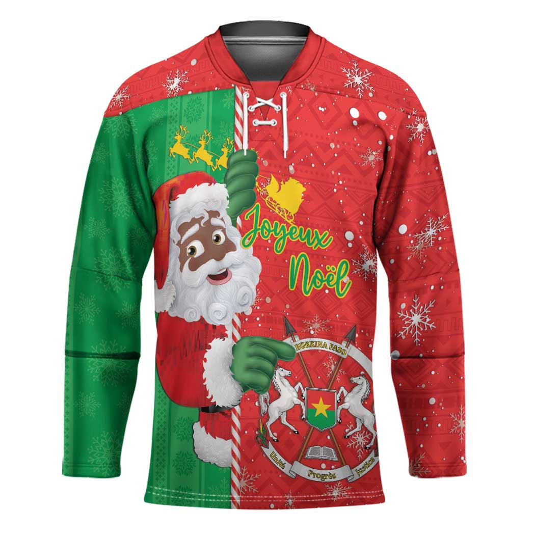 Burkina Faso Christmas Hockey Jersey Black Santa Joyeux Noel - Wonder Print Shop