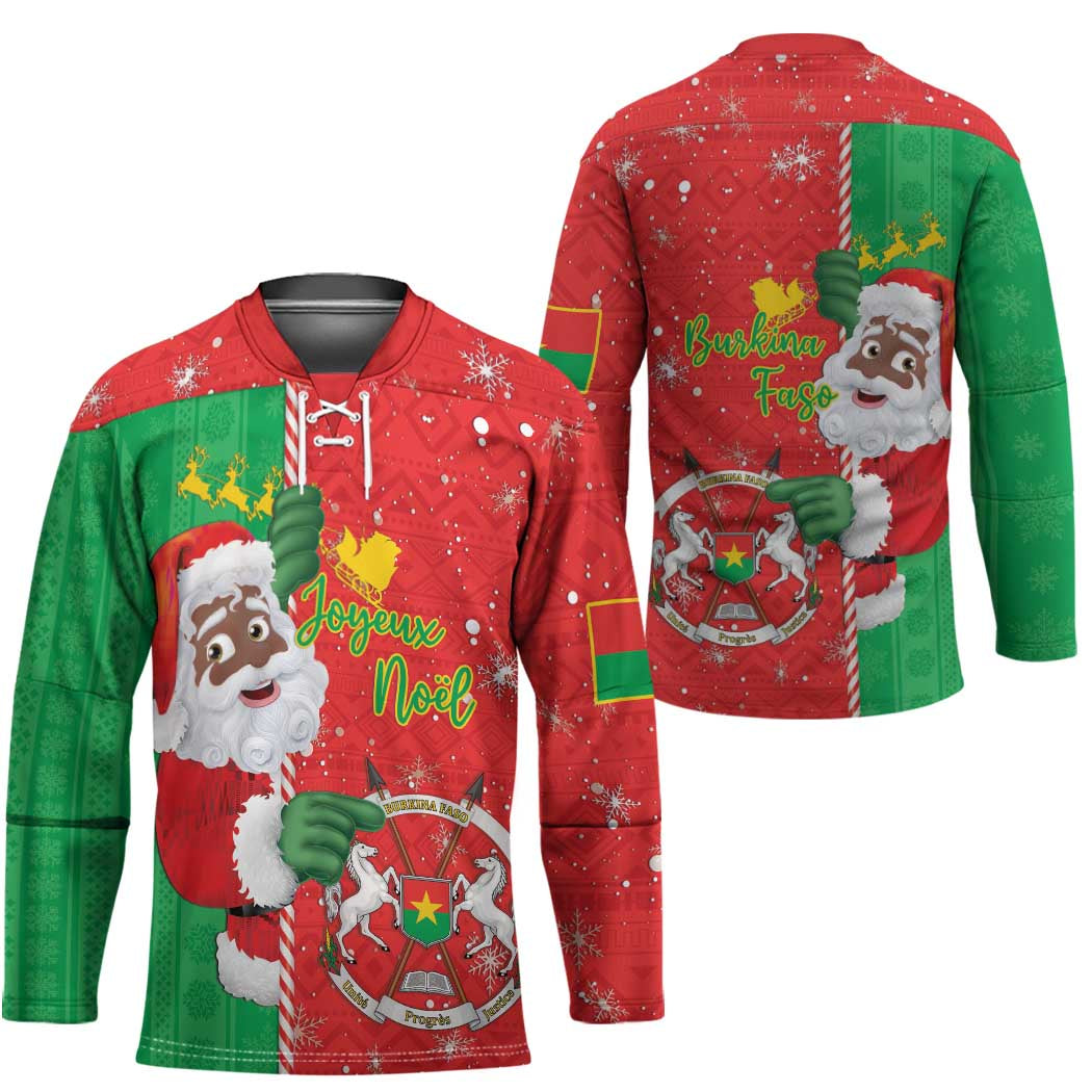Burkina Faso Christmas Hockey Jersey Black Santa Joyeux Noel - Wonder Print Shop