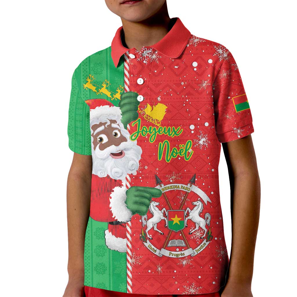 Burkina Faso Christmas Kid Polo Shirt Black Santa Joyeux Noel - Wonder Print Shop