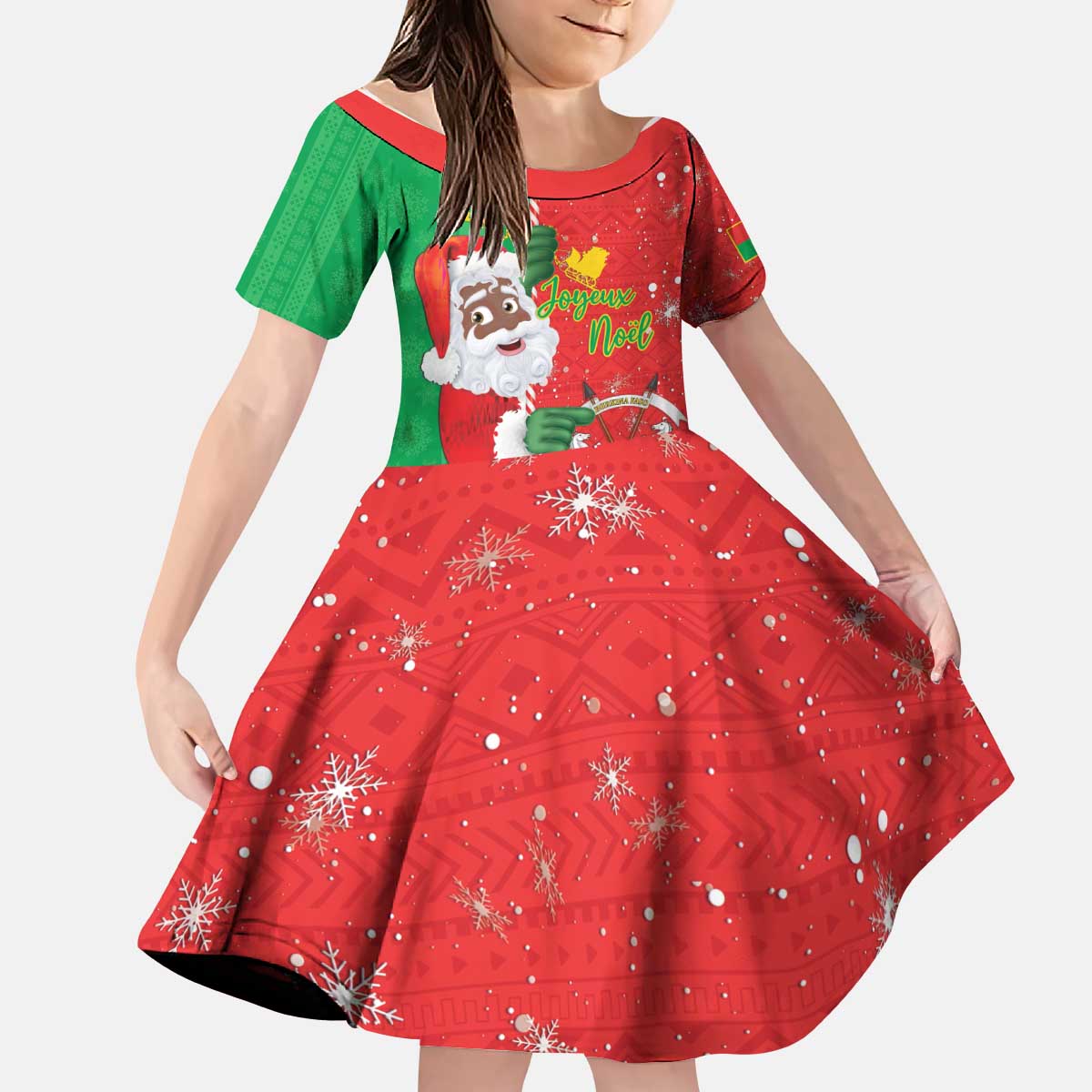 Burkina Faso Christmas Kid Short Sleeve Dress Black Santa Joyeux Noel - Wonder Print Shop
