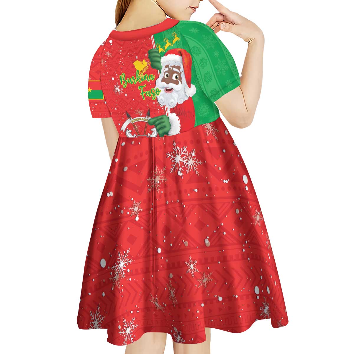 Burkina Faso Christmas Kid Short Sleeve Dress Black Santa Joyeux Noel - Wonder Print Shop