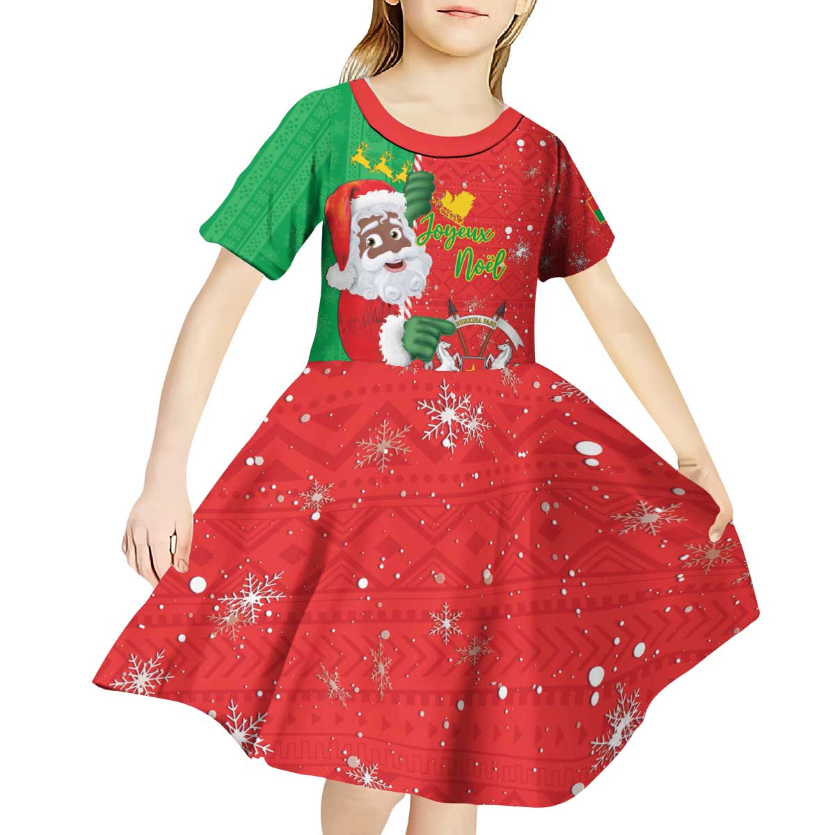 Burkina Faso Christmas Kid Short Sleeve Dress Black Santa Joyeux Noel - Wonder Print Shop