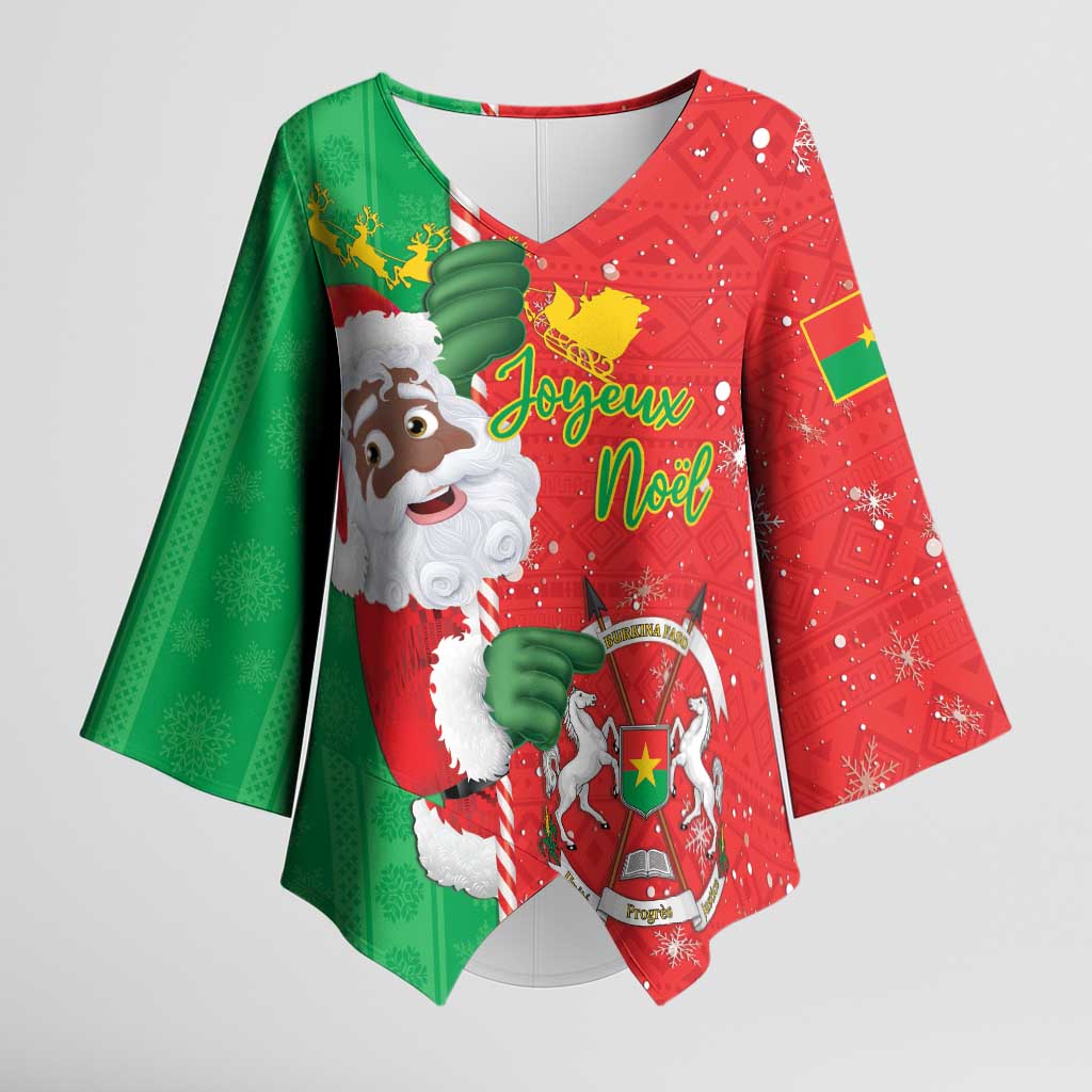 Burkina Faso Christmas Kimono Sleeve Blouse Black Santa Joyeux Noel - Wonder Print Shop