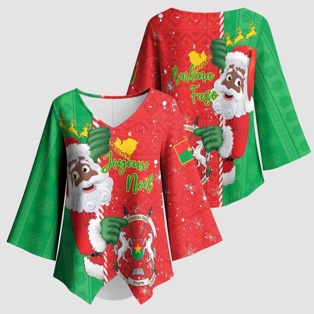 Burkina Faso Christmas Kimono Sleeve Blouse Black Santa Joyeux Noel - Wonder Print Shop