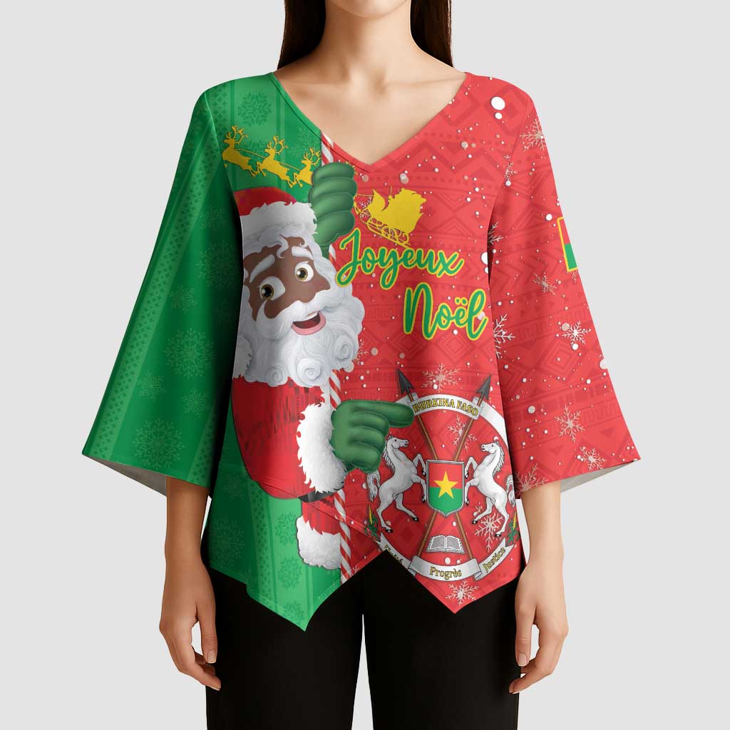 Burkina Faso Christmas Kimono Sleeve Blouse Black Santa Joyeux Noel - Wonder Print Shop