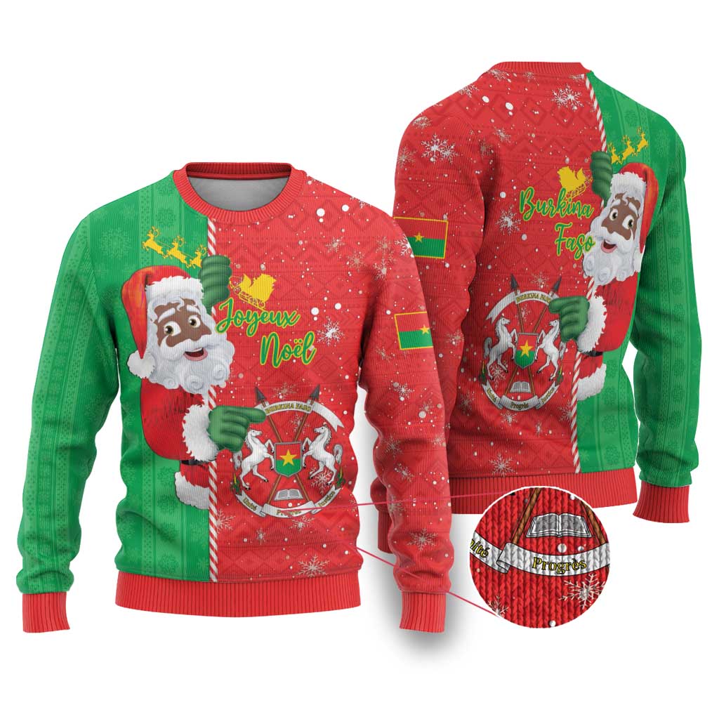 Burkina Faso Christmas Ugly Christmas Sweater Black Santa Joyeux Noel - Wonder Print Shop