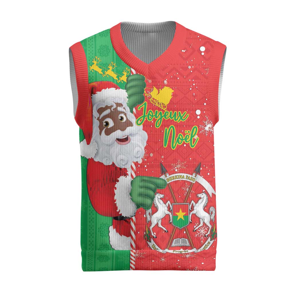 Burkina Faso Christmas Knitted V-Neck Vest Black Santa Joyeux Noel - Wonder Print Shop