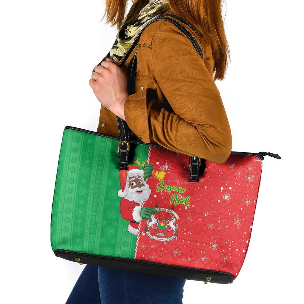 Burkina Faso Christmas Leather Tote Bag Black Santa Joyeux Noel - Wonder Print Shop