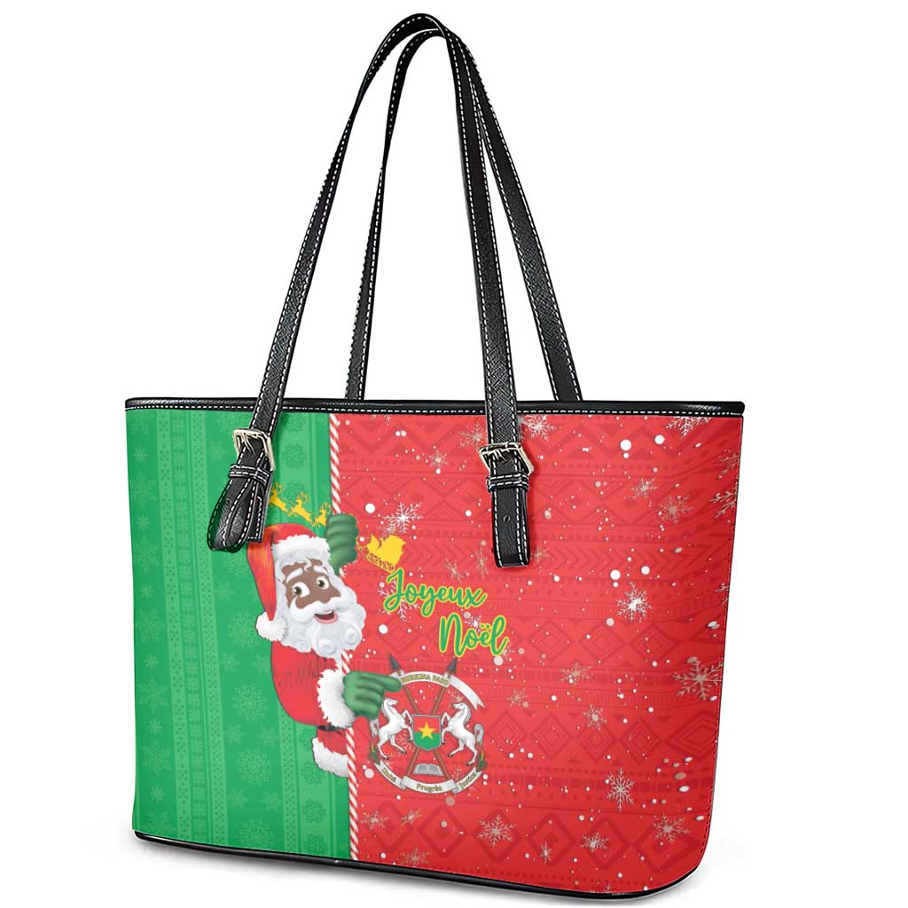 Burkina Faso Christmas Leather Tote Bag Black Santa Joyeux Noel - Wonder Print Shop