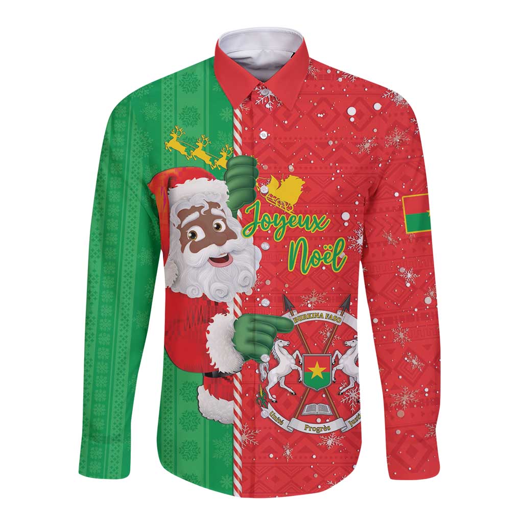 Burkina Faso Christmas Long Sleeve Button Shirt Black Santa Joyeux Noel - Wonder Print Shop