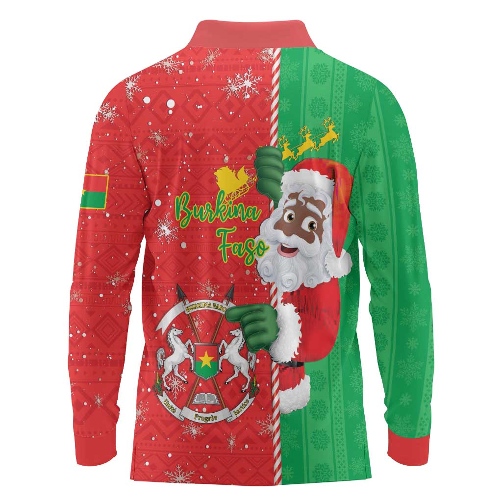 Burkina Faso Christmas Long Sleeve Polo Shirt Black Santa Joyeux Noel - Wonder Print Shop