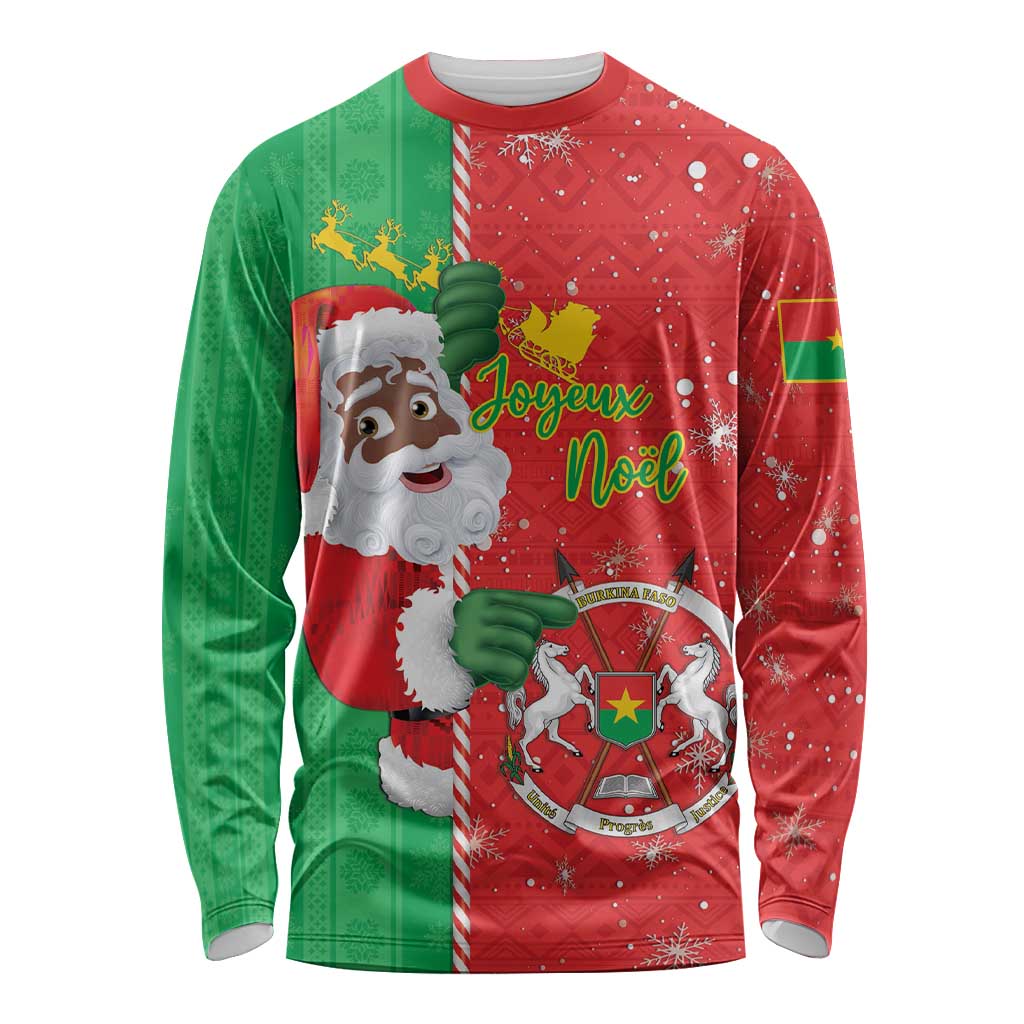 Burkina Faso Christmas Long Sleeve Shirt Black Santa Joyeux Noel - Wonder Print Shop