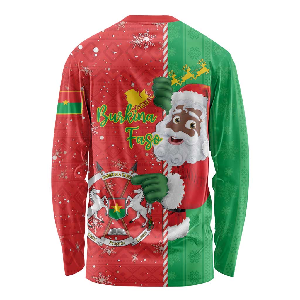 Burkina Faso Christmas Long Sleeve Shirt Black Santa Joyeux Noel - Wonder Print Shop