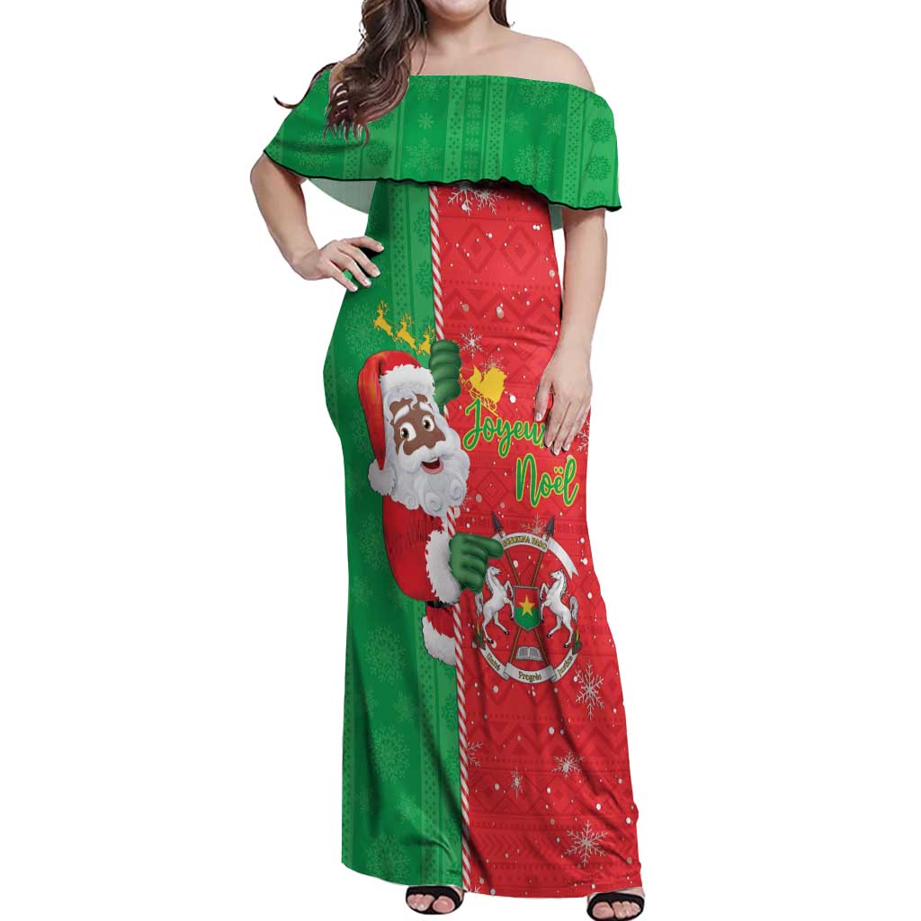 Burkina Faso Christmas Off Shoulder Maxi Dress Black Santa Joyeux Noel - Wonder Print Shop