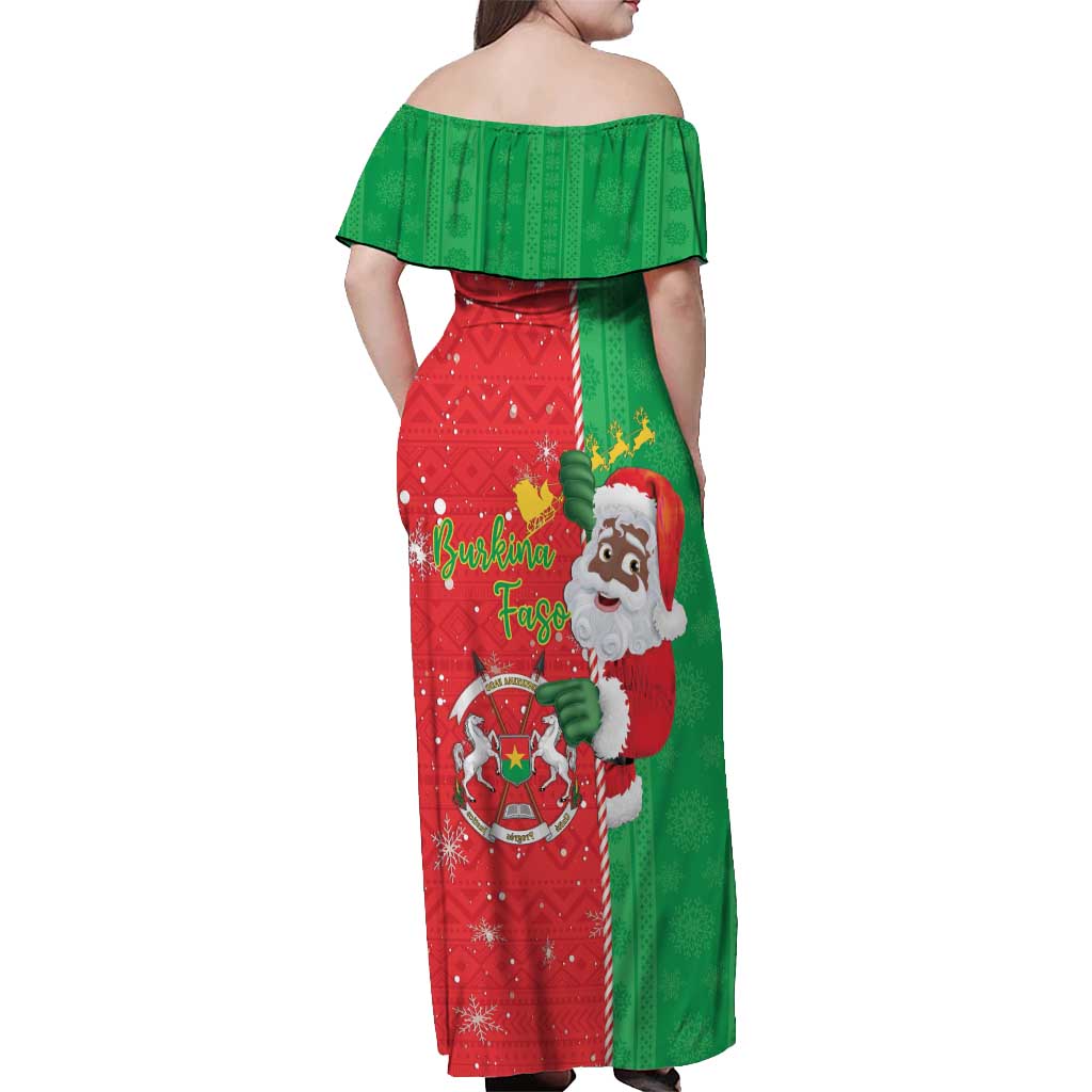 Burkina Faso Christmas Off Shoulder Maxi Dress Black Santa Joyeux Noel - Wonder Print Shop