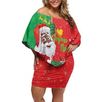 Burkina Faso Christmas Off Shoulder Short Dress Black Santa Joyeux Noel - Wonder Print Shop