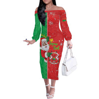 Burkina Faso Christmas Off The Shoulder Long Sleeve Dress Black Santa Joyeux Noel - Wonder Print Shop