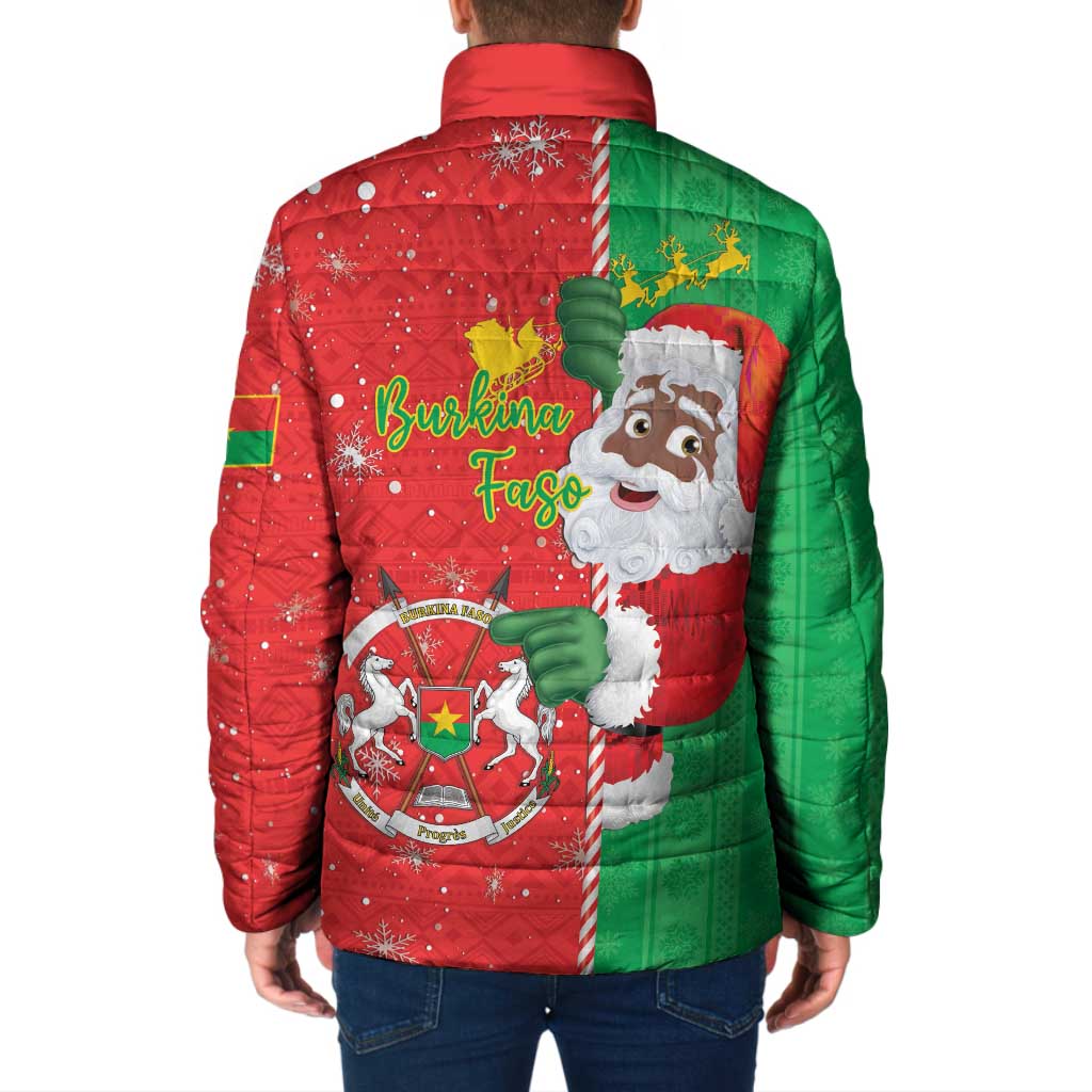 Burkina Faso Christmas Padded Jacket Black Santa Joyeux Noel - Wonder Print Shop