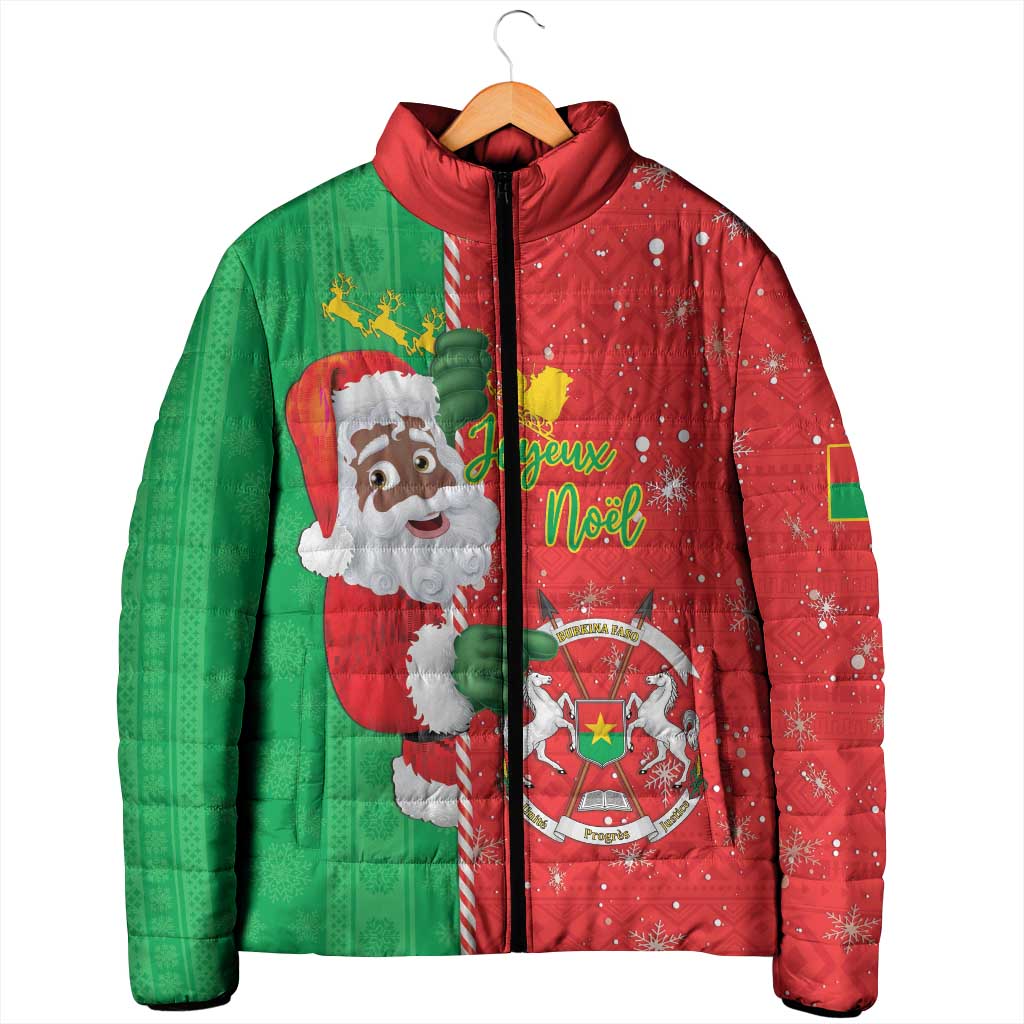 Burkina Faso Christmas Padded Jacket Black Santa Joyeux Noel - Wonder Print Shop