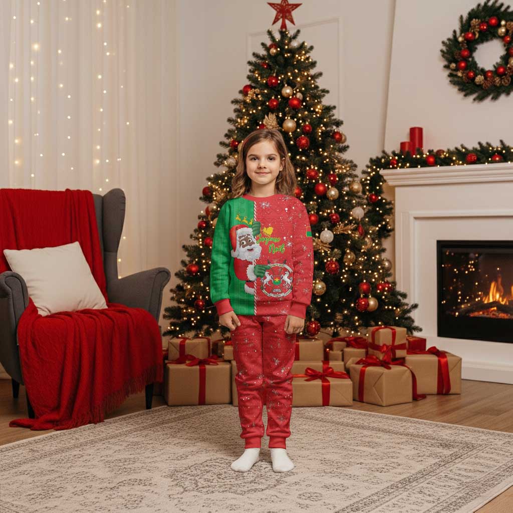 Burkina Faso Christmas Pajama Set Black Santa Joyeux Noel - Wonder Print Shop