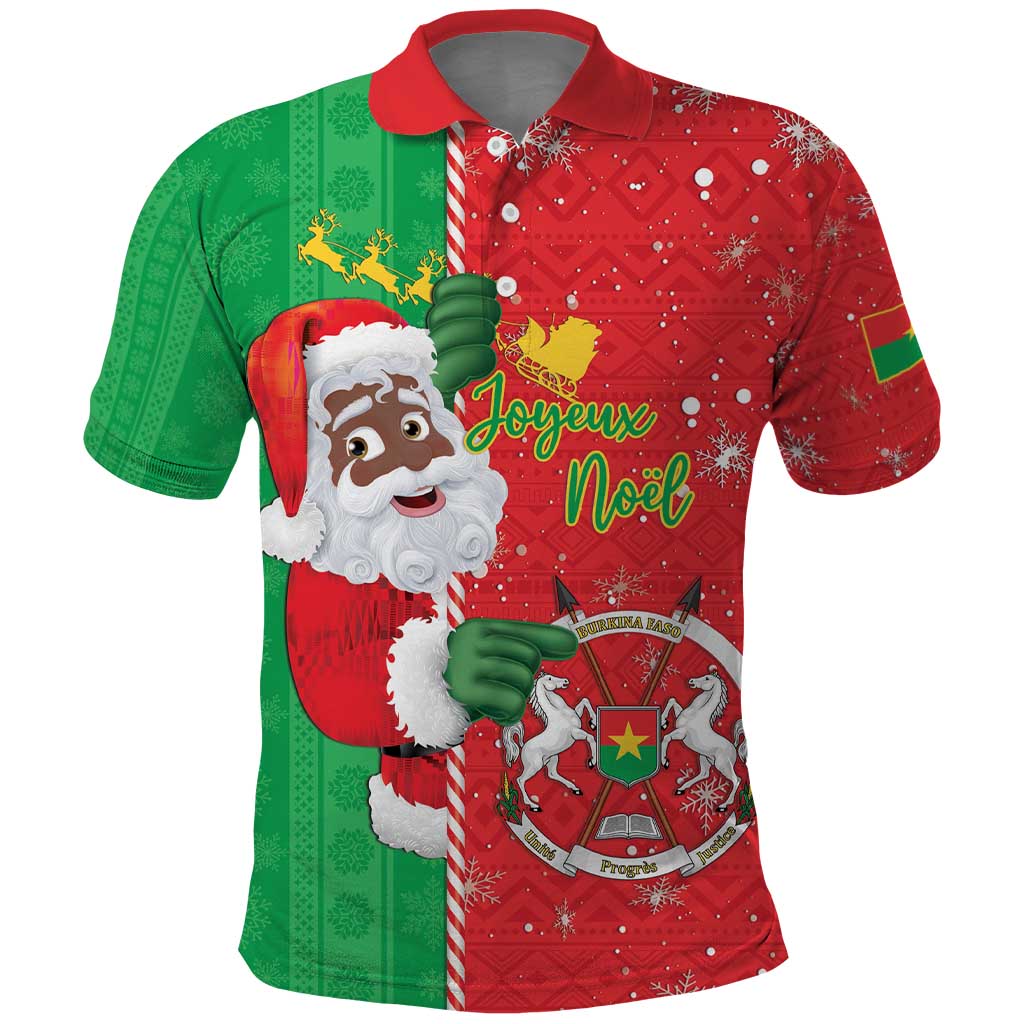 Burkina Faso Christmas Polo Shirt Black Santa Joyeux Noel - Wonder Print Shop