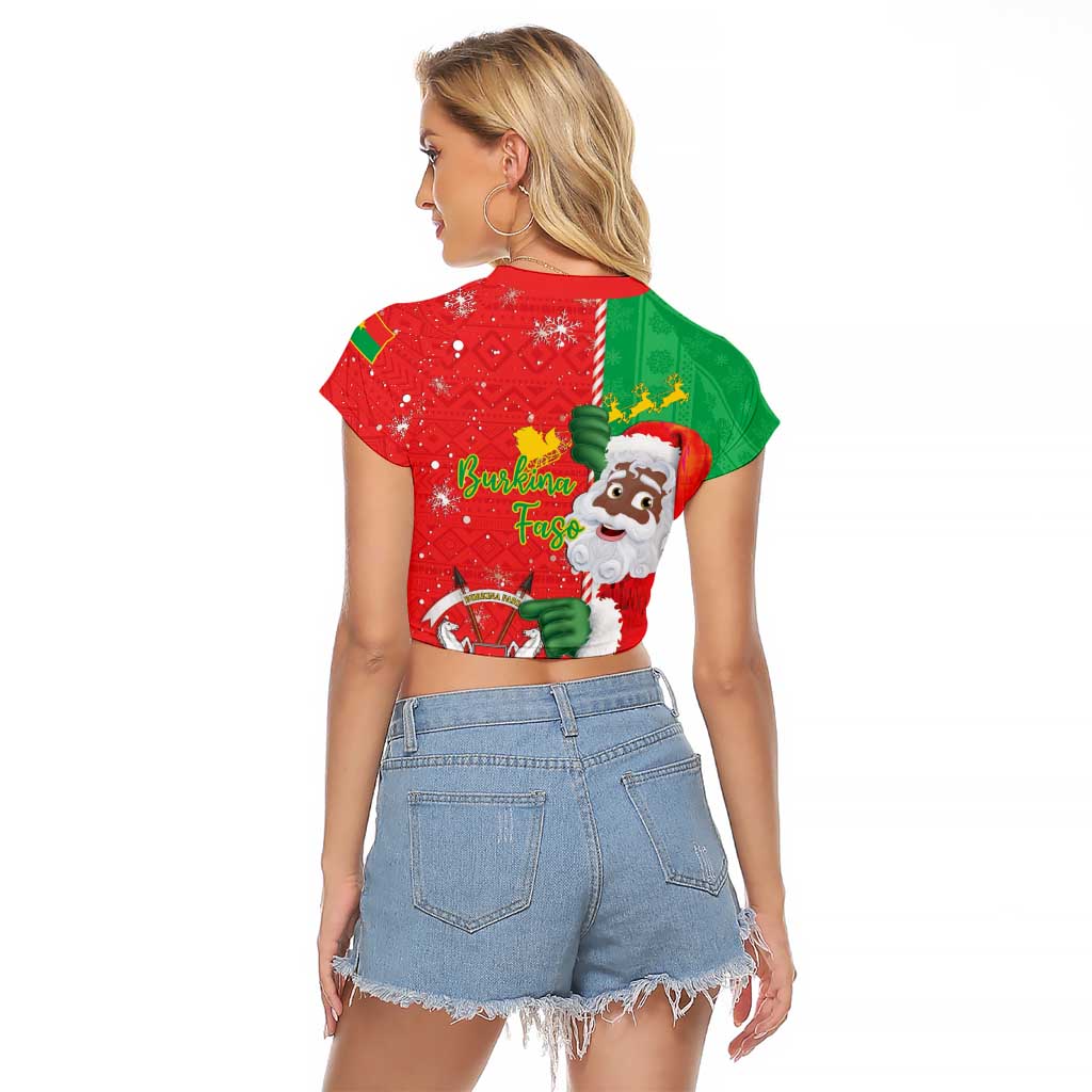 Burkina Faso Christmas Raglan Cropped T Shirt Black Santa Joyeux Noel - Wonder Print Shop