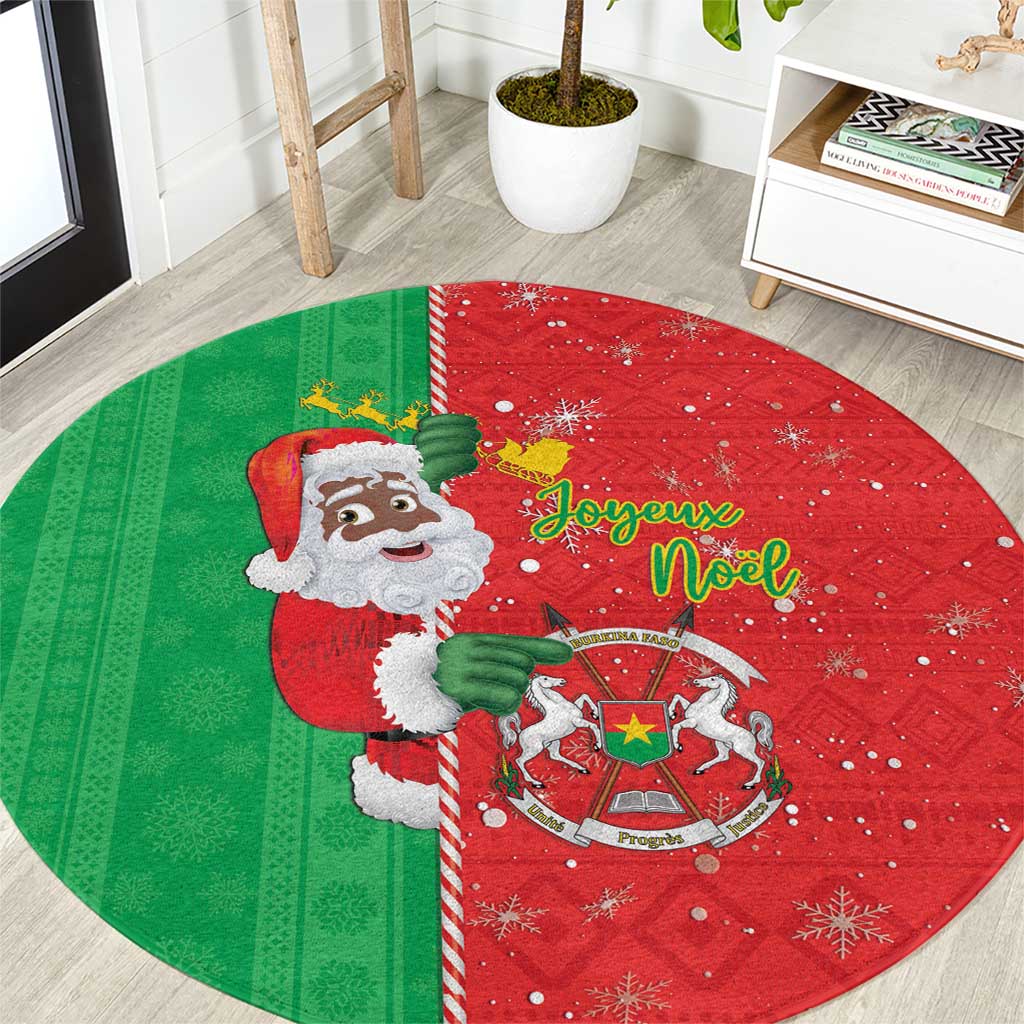 Burkina Faso Christmas Round Carpet Black Santa Joyeux Noel - Wonder Print Shop