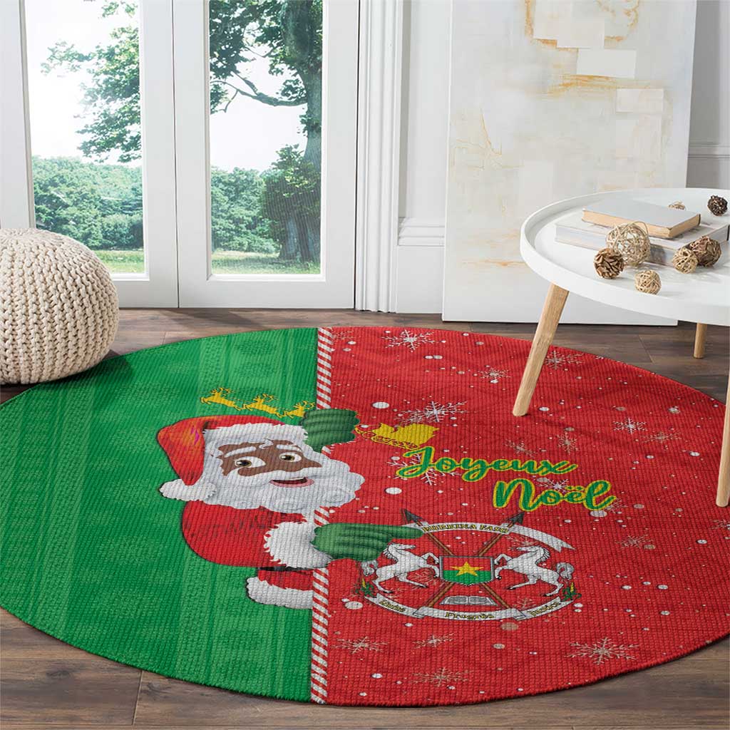 Burkina Faso Christmas Round Carpet Black Santa Joyeux Noel - Wonder Print Shop