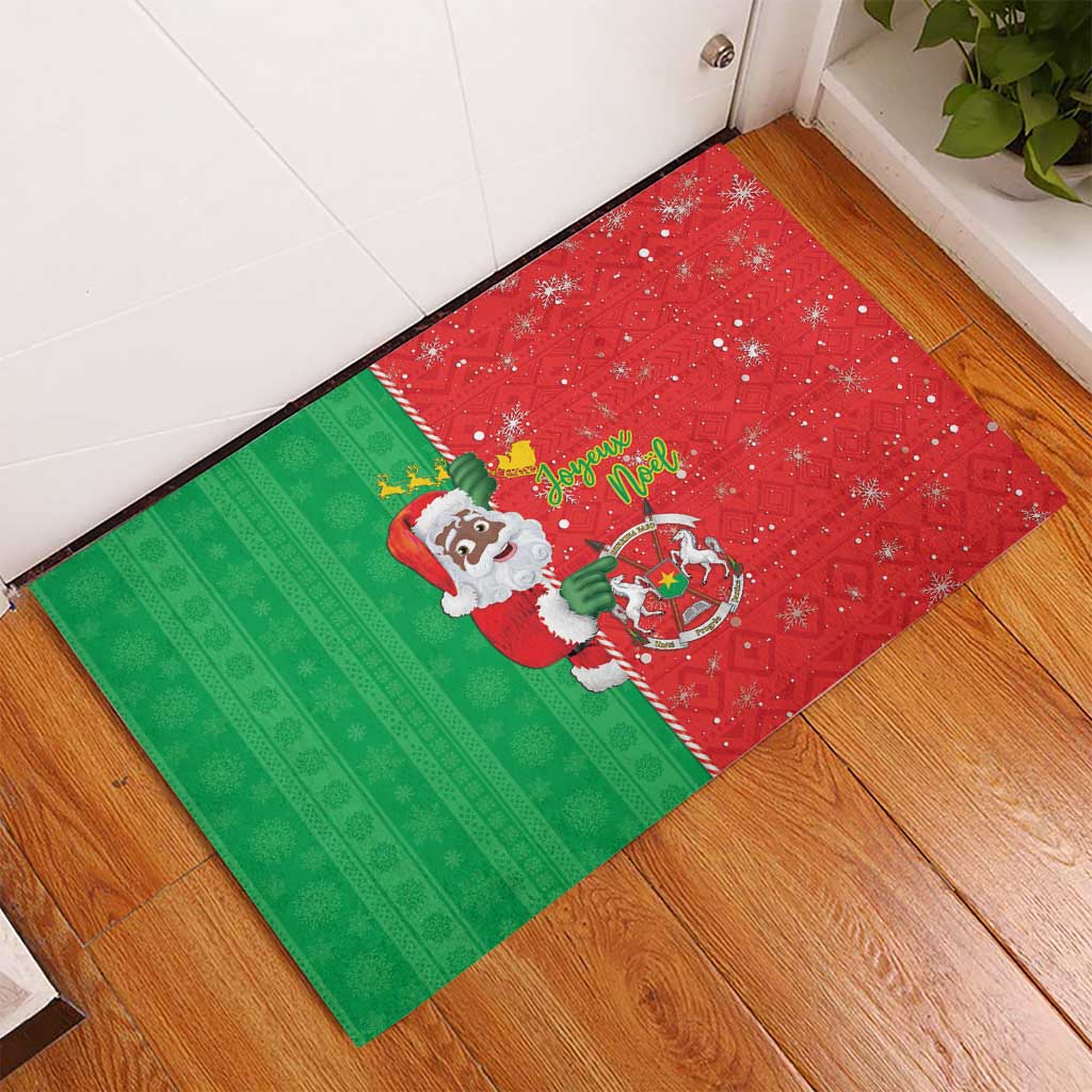 Burkina Faso Christmas Rubber Doormat Black Santa Joyeux Noel - Wonder Print Shop