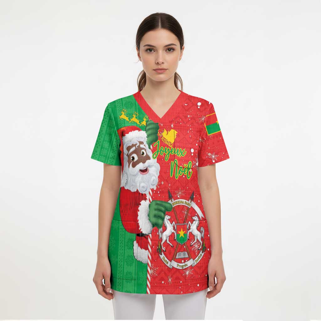 Burkina Faso Christmas Scrub Top Black Santa Joyeux Noel - Wonder Print Shop