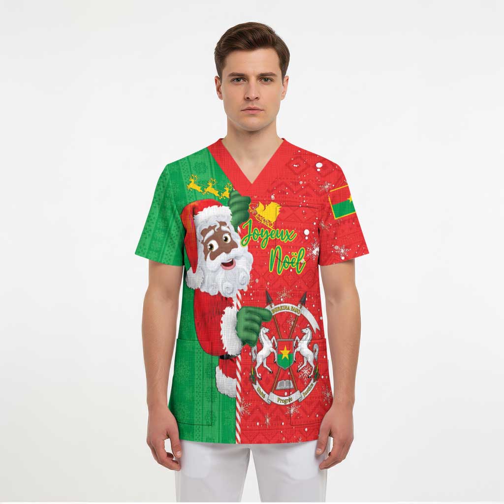 Burkina Faso Christmas Scrub Top Black Santa Joyeux Noel - Wonder Print Shop