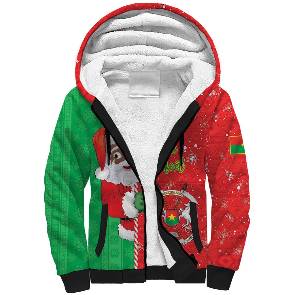 Burkina Faso Christmas Sherpa Hoodie Black Santa Joyeux Noel - Wonder Print Shop