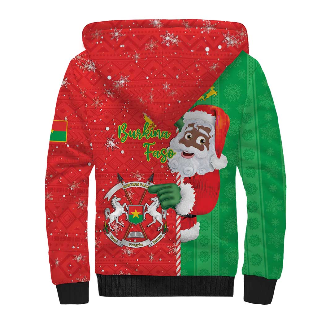 Burkina Faso Christmas Sherpa Hoodie Black Santa Joyeux Noel - Wonder Print Shop