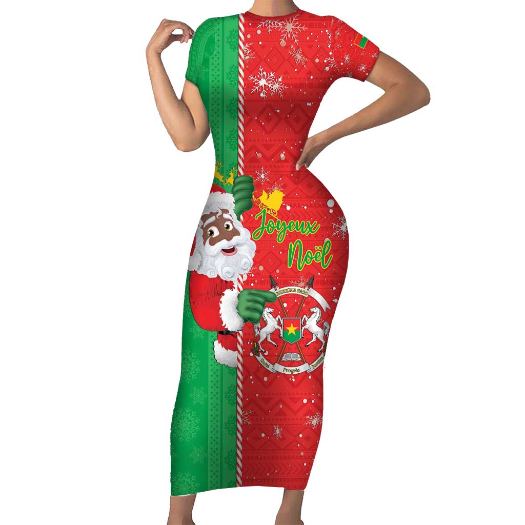 Burkina Faso Christmas Short Sleeve Bodycon Dress Black Santa Joyeux Noel - Wonder Print Shop