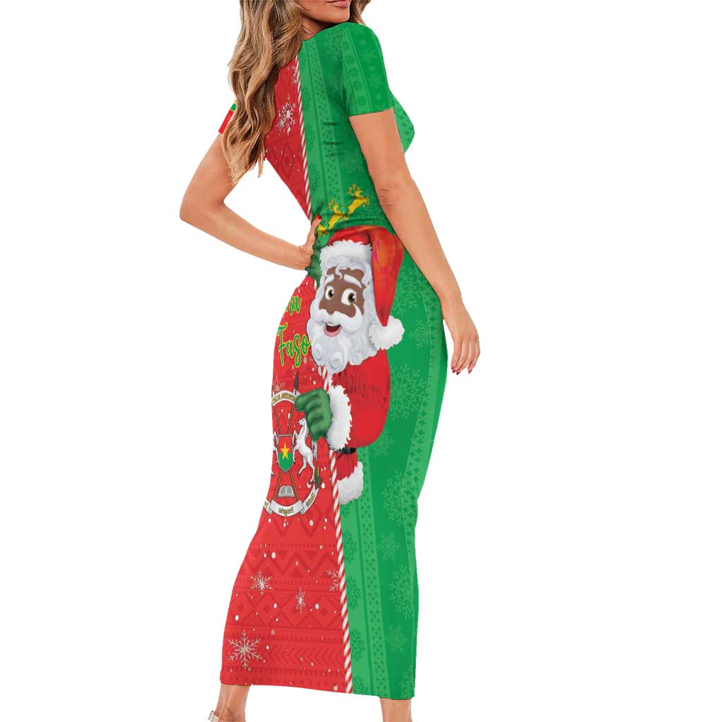 Burkina Faso Christmas Short Sleeve Bodycon Dress Black Santa Joyeux Noel - Wonder Print Shop