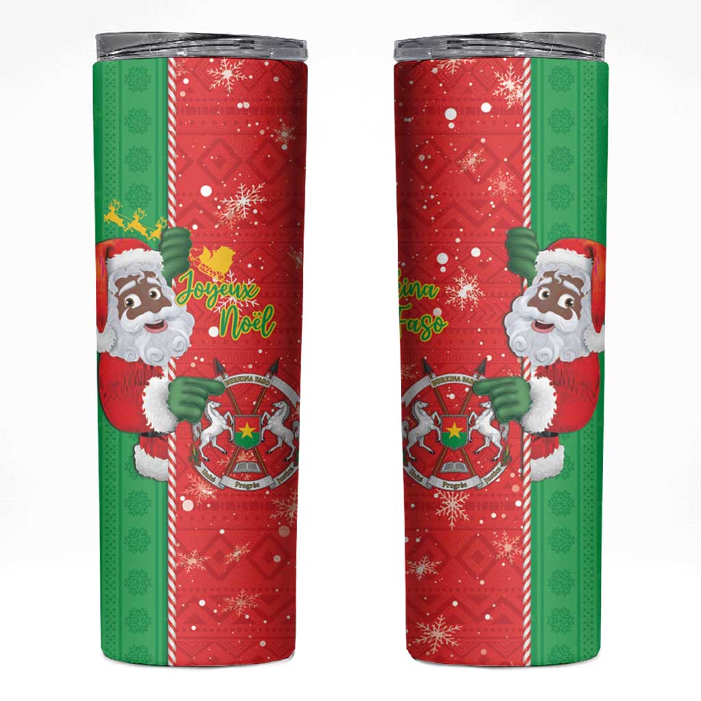 Burkina Faso Christmas Skinny Tumbler Black Santa Joyeux Noel - Wonder Print Shop