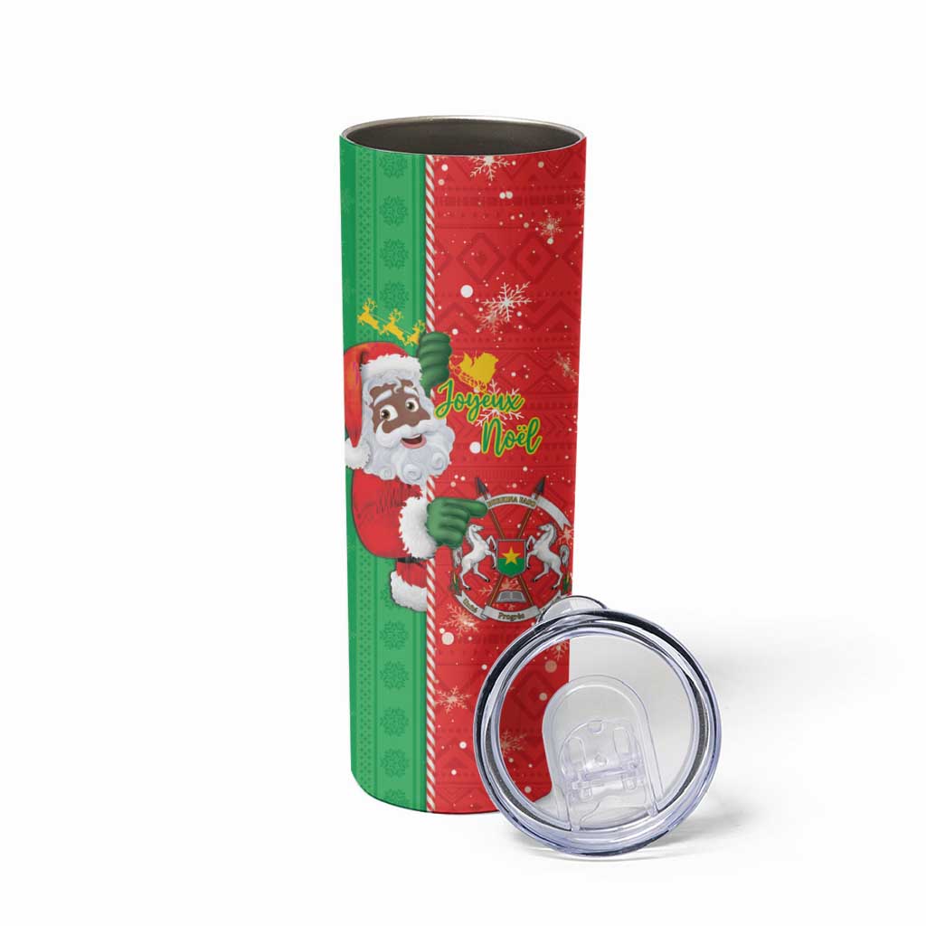 Burkina Faso Christmas Skinny Tumbler Black Santa Joyeux Noel - Wonder Print Shop